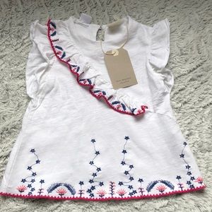 Zara White Shirt with Pink and Blue Embroidery